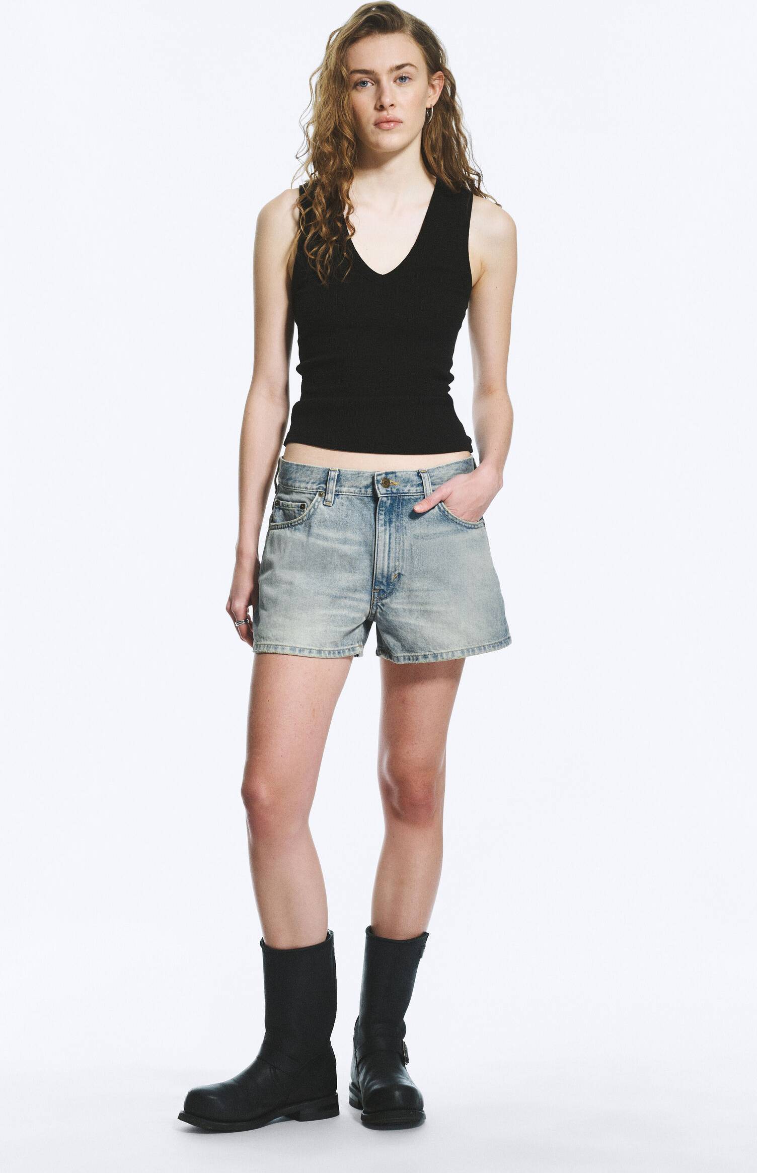 Weekday Low Rise Distressed Mini Denim Shorts