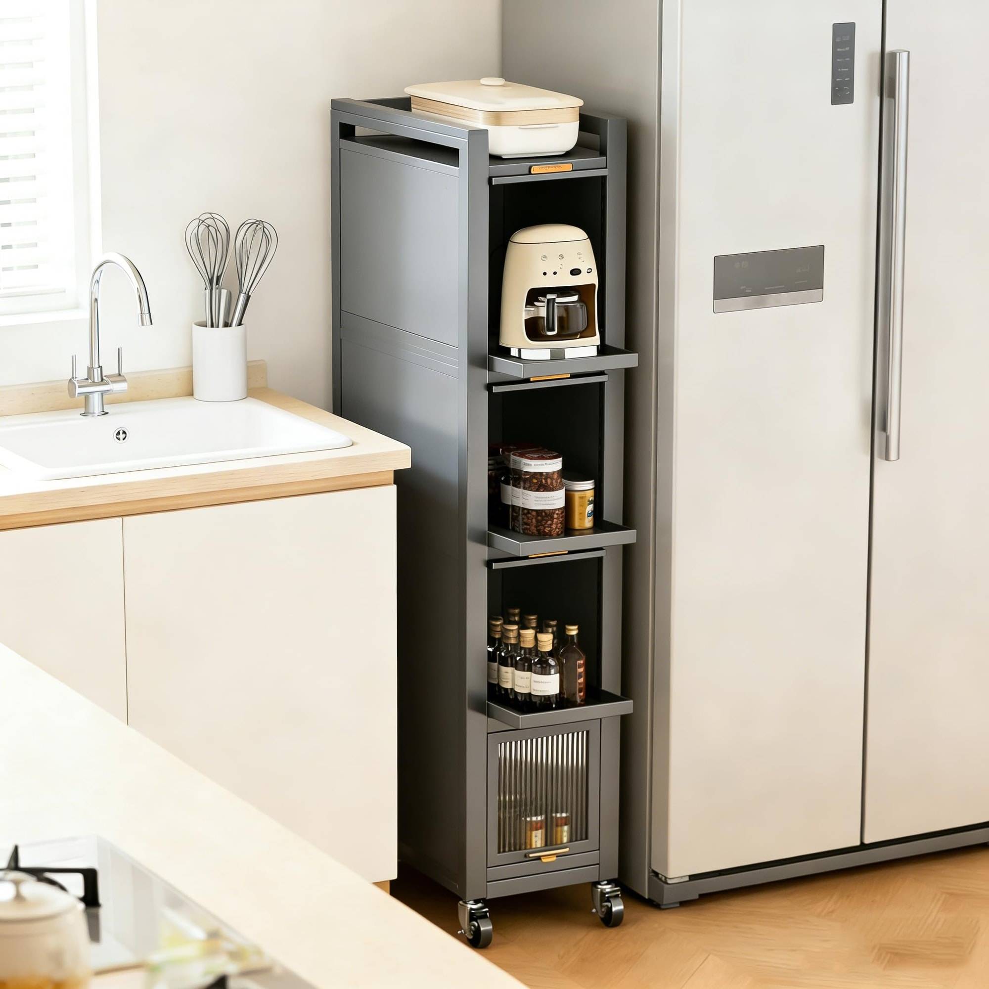 Spice storage Lukvuzo Rolling Spice Rack Shelf