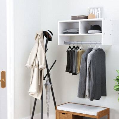 Homcom Wall-Mounted Coat Rack with Storage Shelves - White