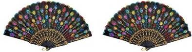 Colored Embroidered Flower Pattern Folding Hand Fan