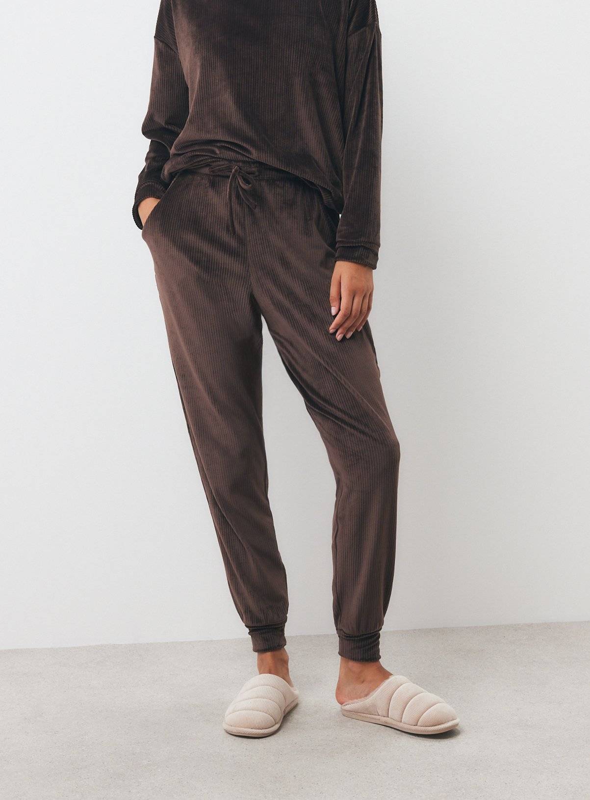 Tu Ribbed Velour Pyjama Bottoms Co-ord - Neutral