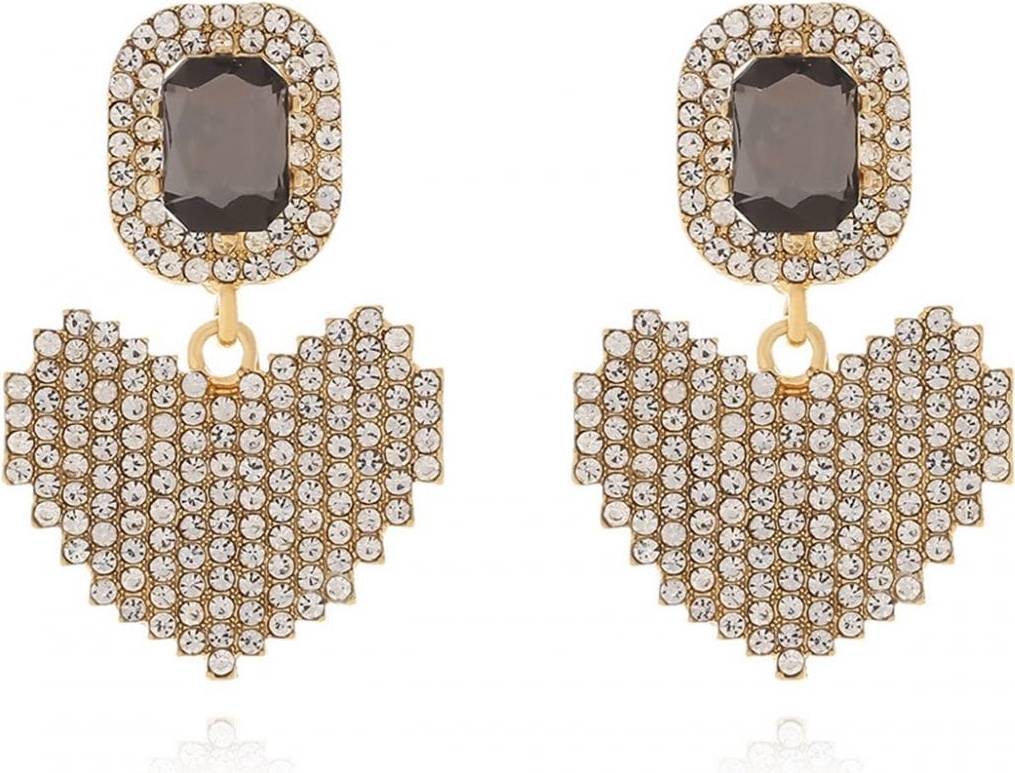 Full Rhinestone Heart Earrings - Smoke