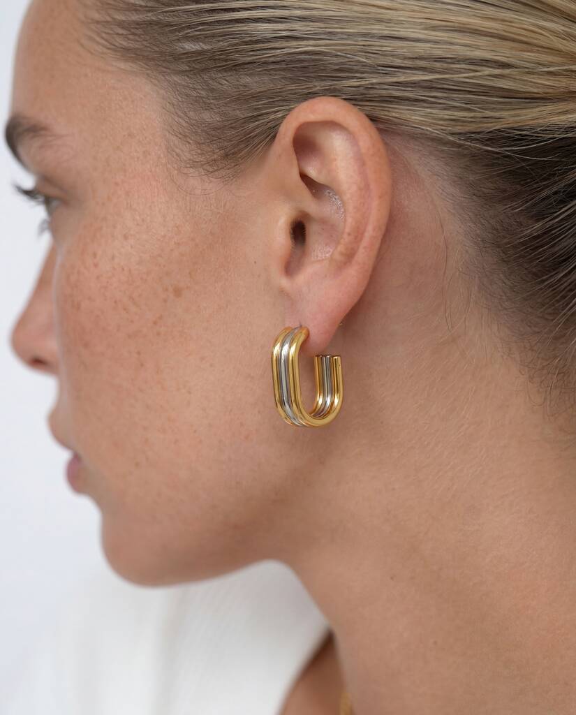 Chunky Two Tone Gold Ringed Hoops
