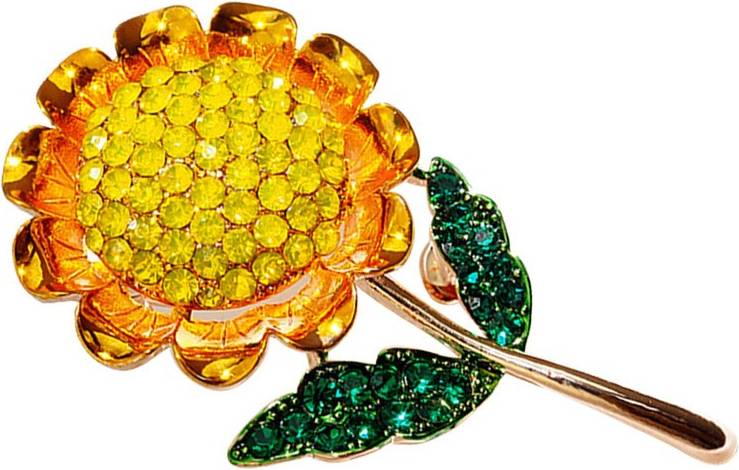 Sunflower Brooch Pin Rhinestone Alloy Yellow
