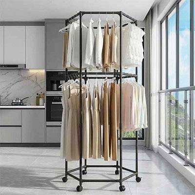 B&Q Black Hexagonal Rotating Double Layer Garment Rack Clothes Rack