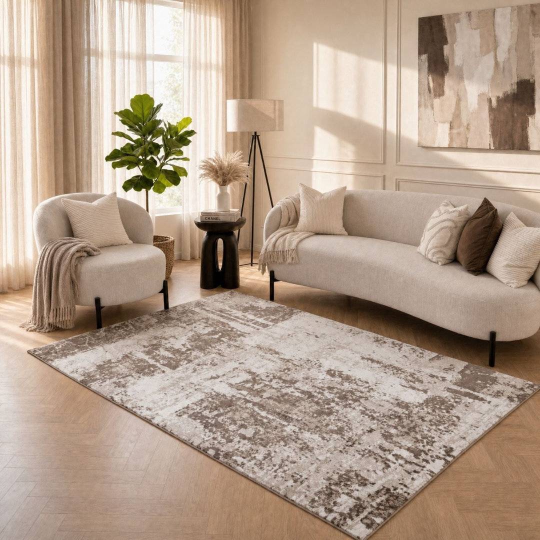 THE RUGS Elaris Collection Rectangle Abstract Area Rug White