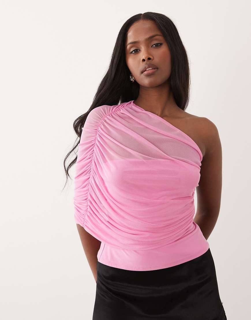 ASOS DESIGN Enaxlad Topp Mesh Rysch - Rosa