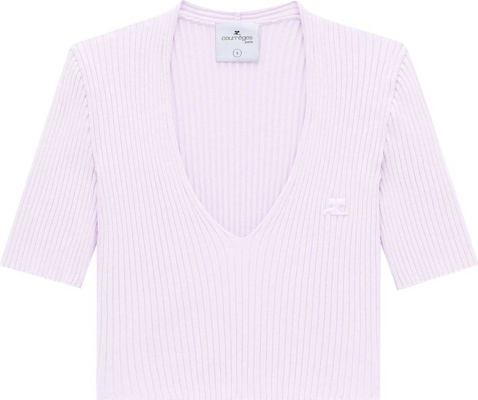 Courrèges Ribbad V-Ringad Topp Polyester Viskos - Rosa