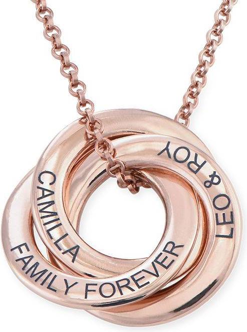 Interlocking Rings Necklace with Engraved Text - Rose Gold