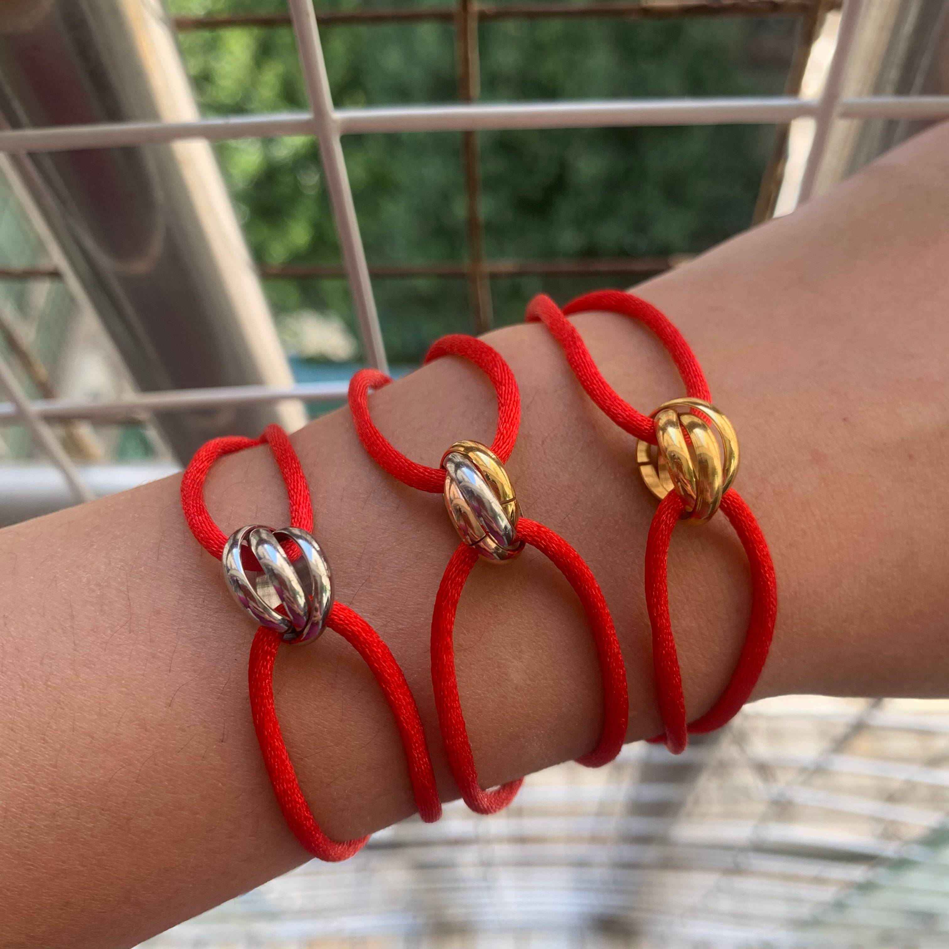 Stainless Steel Red Rope Bracelet 3 Color Round Metal Buckle Ribbon Adjustable Size