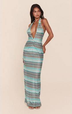 PrettyLittleThing Textured Plunge Ruched Maxi Dress - Blue
