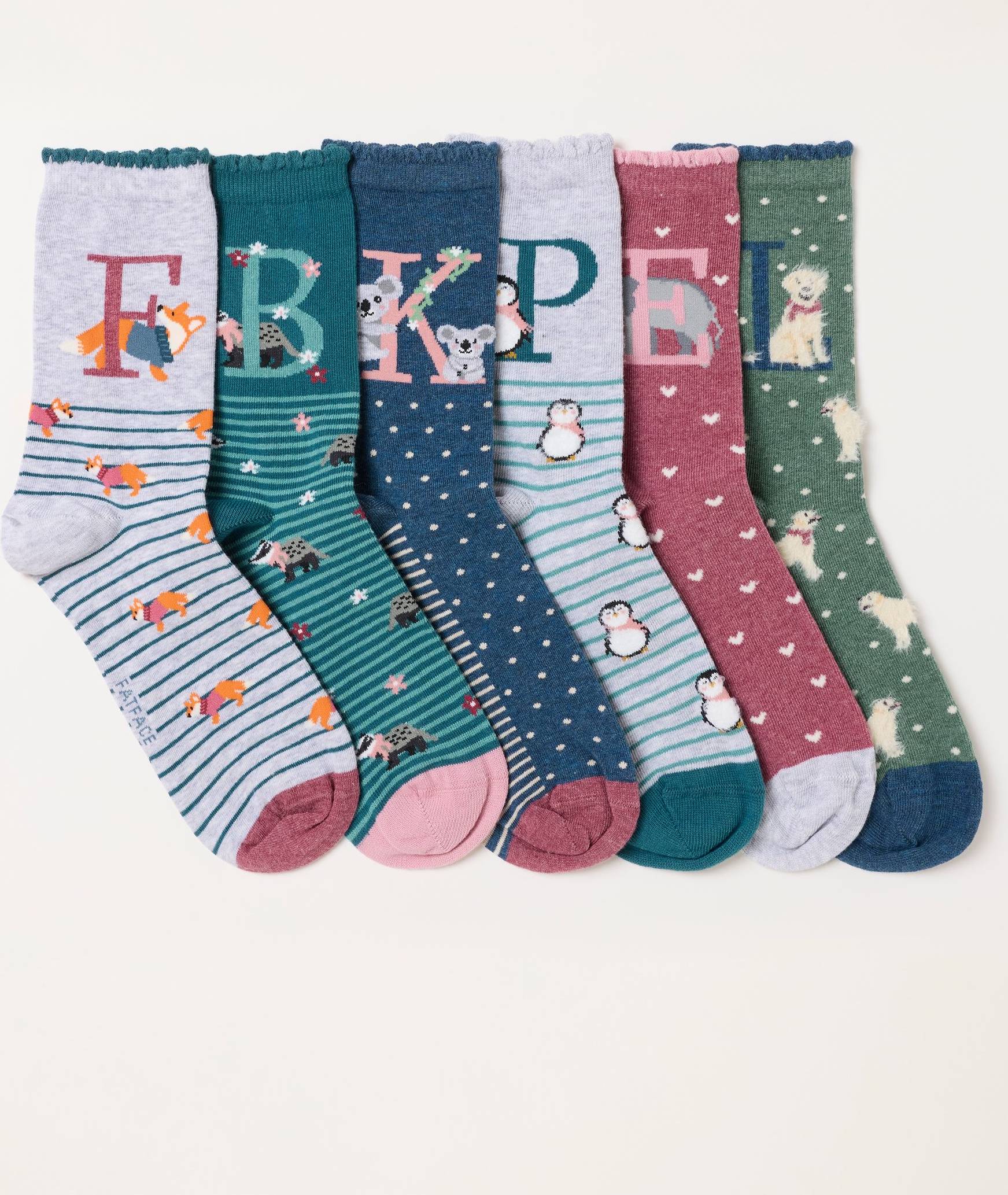 Multi Colour Alphabet Socks - Blue