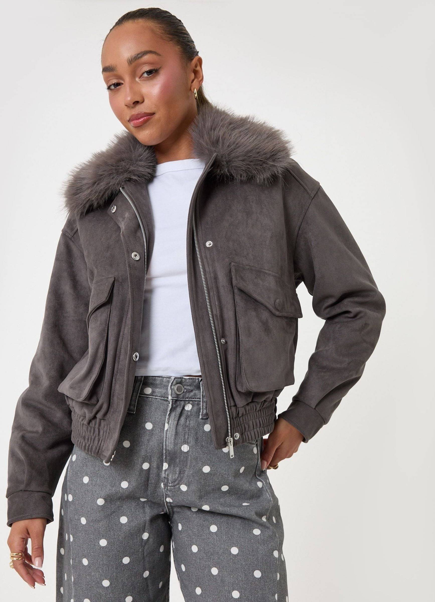 Threadbare Faux Suede Fur Collared Jacket