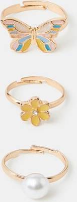 3-Pack Girls Adjustable Rings - Gold