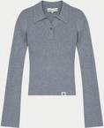 TCC Knitted Ribbed Button Through Top - Grey Marl
