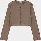TCC Ribbed Button Through Top - Brown