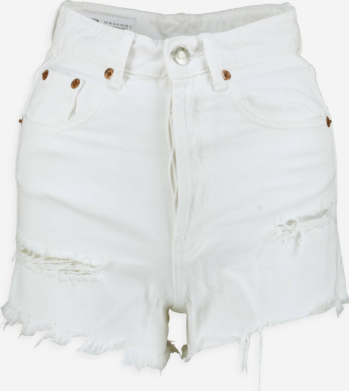 White High Rise Ripped Denim Shorts - White