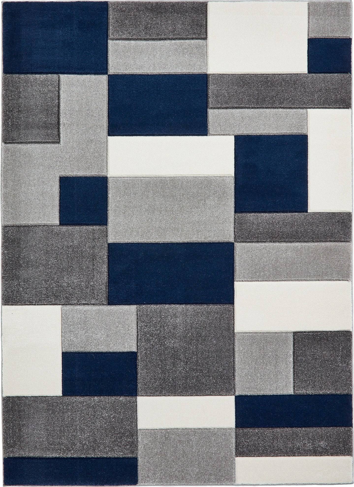 Roseland Furniture Regis Geometric Cube Rectangular Rug 80x150 cm Navy