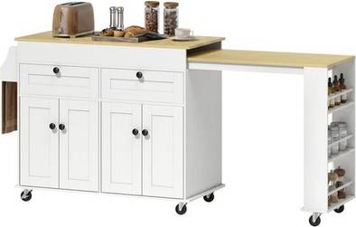 Homcom Rolling Kitchen With Usb Ports Power Outlets - White