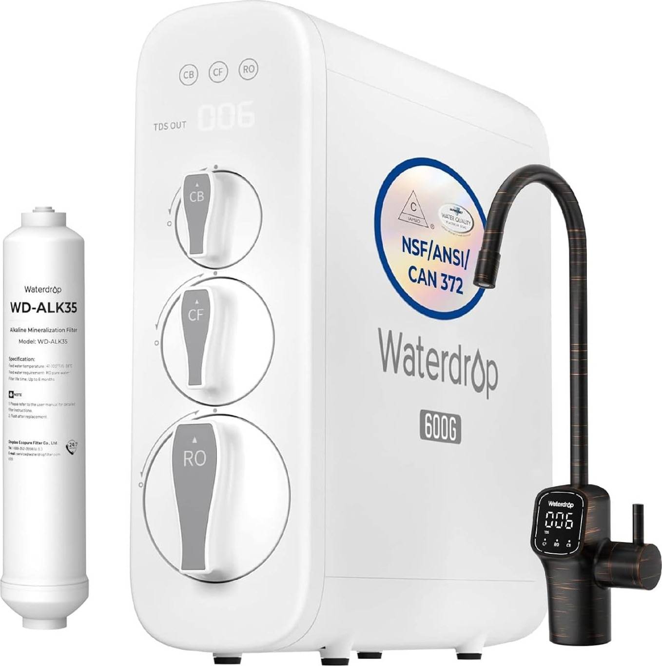 Reverse osmosis water filter system Waterdrop G3P600 Tankless Reverse Osmosis Water Filter System