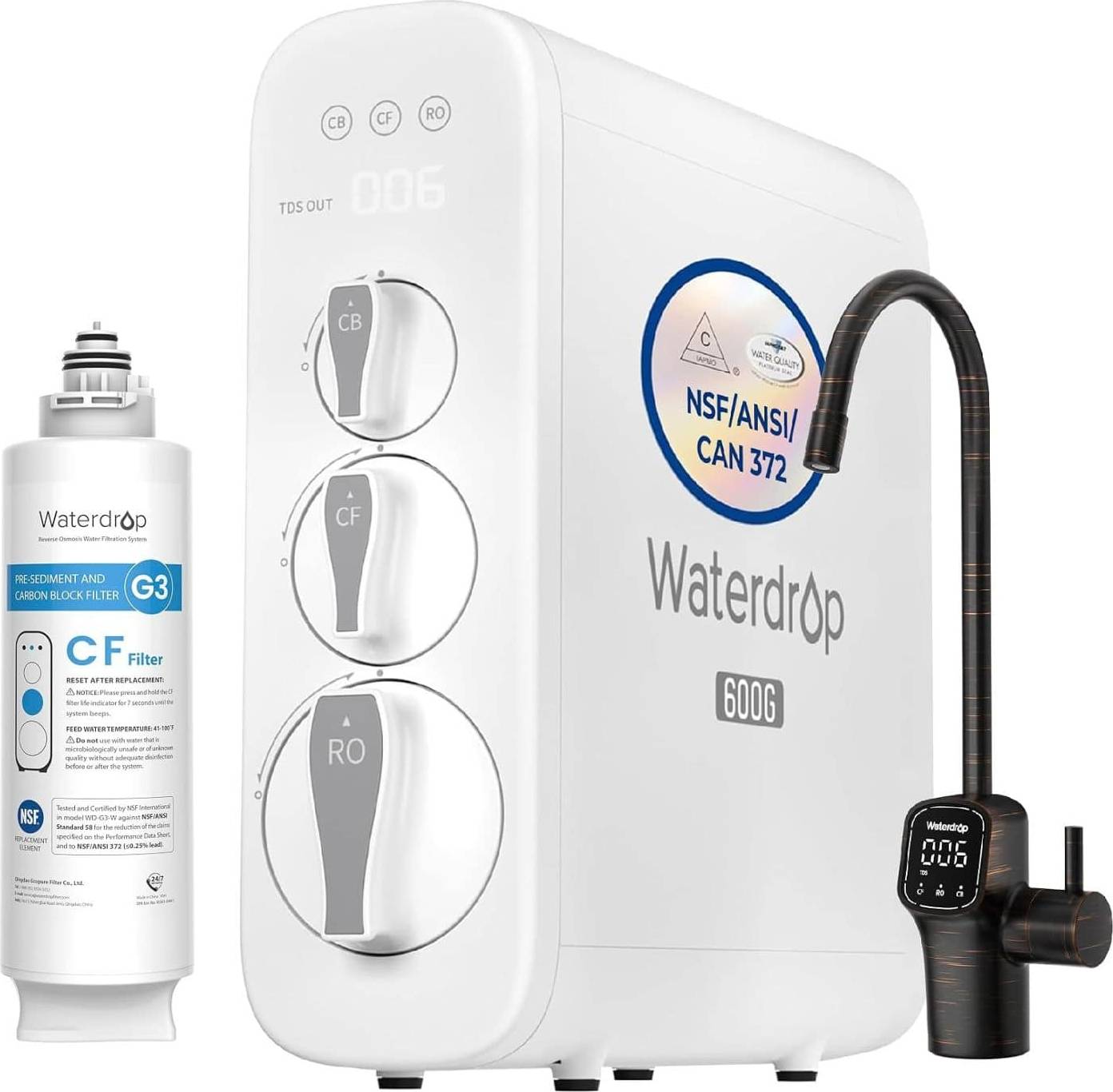 Reverse osmosis water filter system Waterdrop G3P600 Tankless Reverse Osmosis Water Filter System