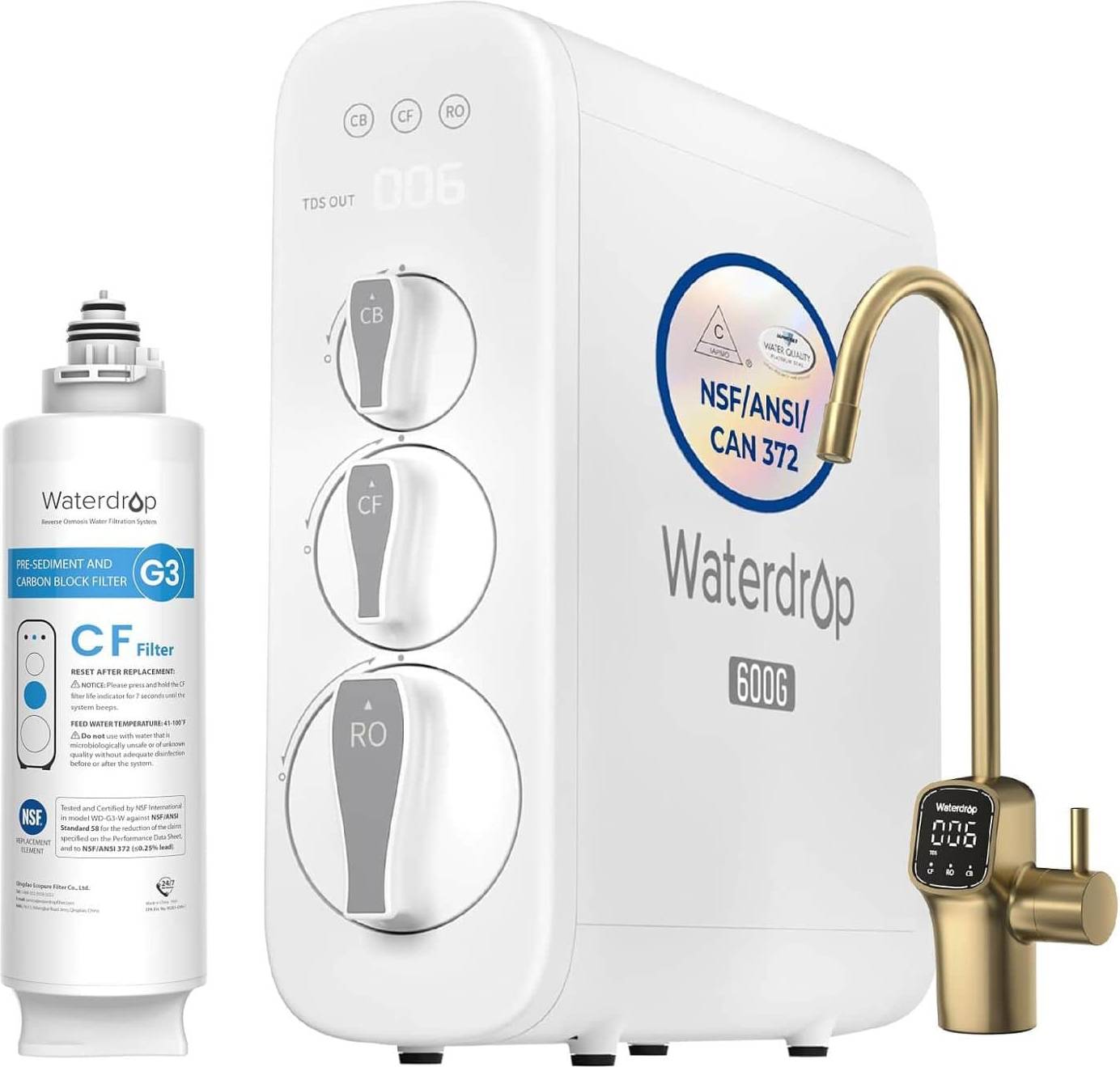 Reverse osmosis water filter system Waterdrop G3P600 Tankless Reverse Osmosis Water Filter System