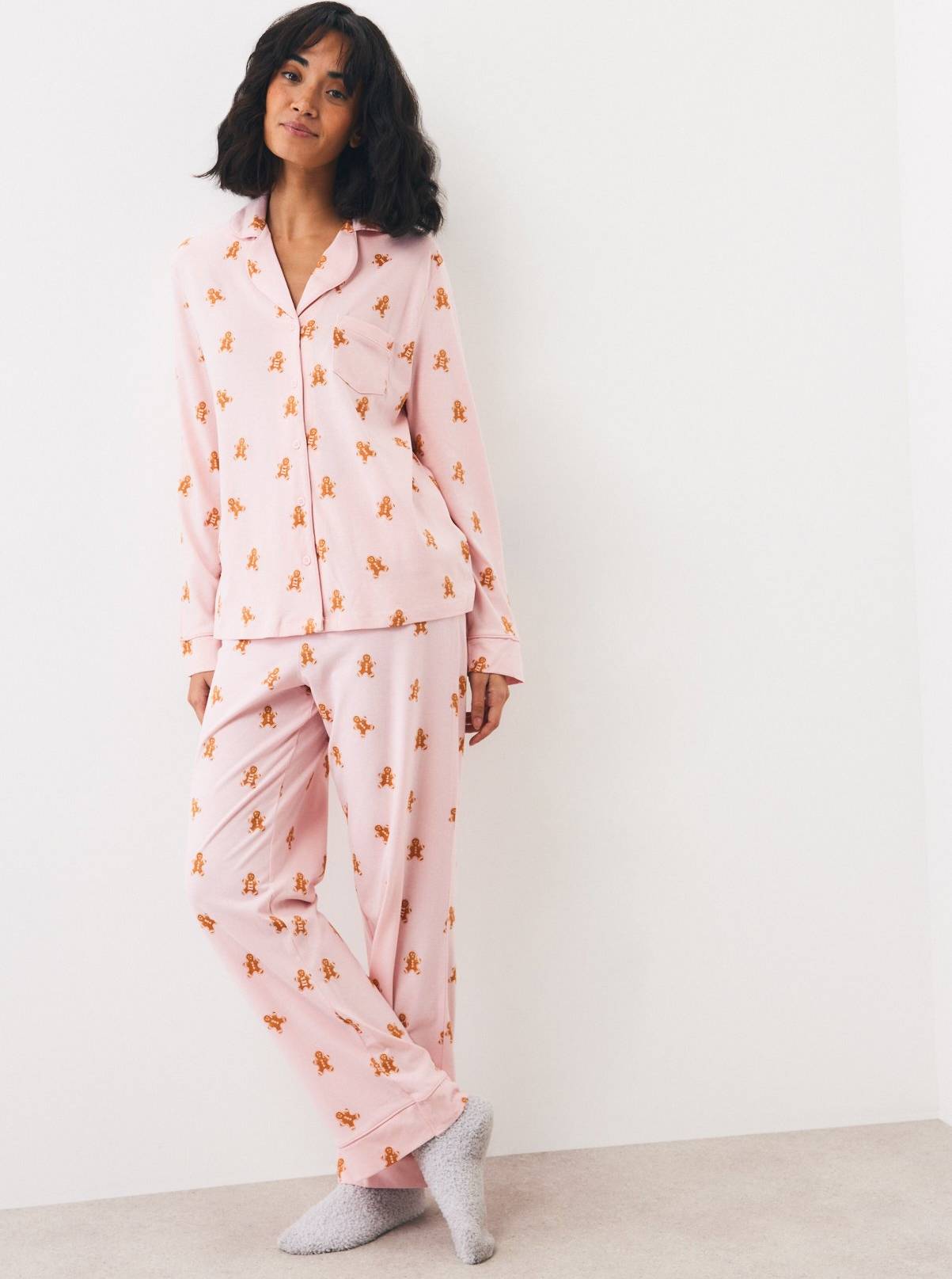 Tu Gingerbread Man Traditional Pyjama Set - Pink