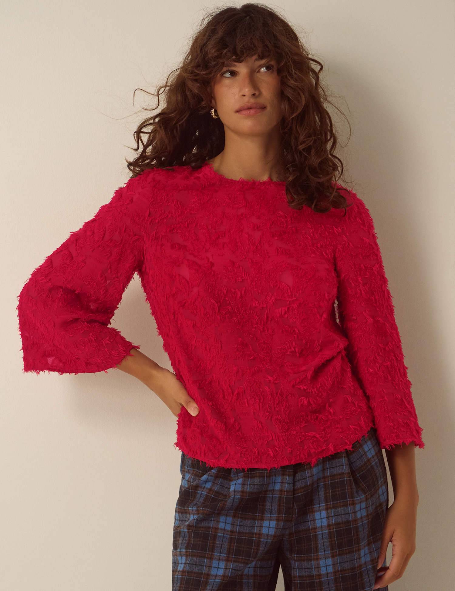 Monsoon 3D Applique Round Neck Top - Red