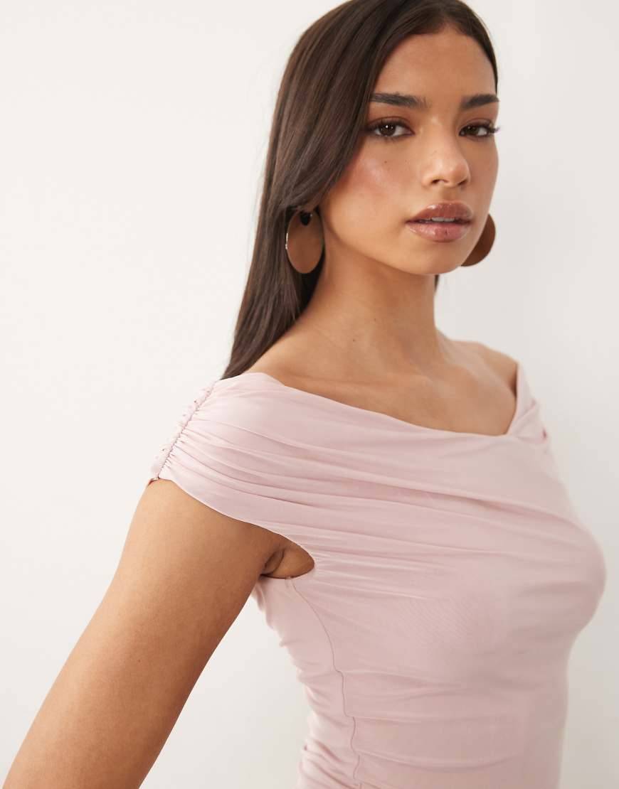 ASOS DESIGN Rosa Topp Med Rynkade Axlar - Lila