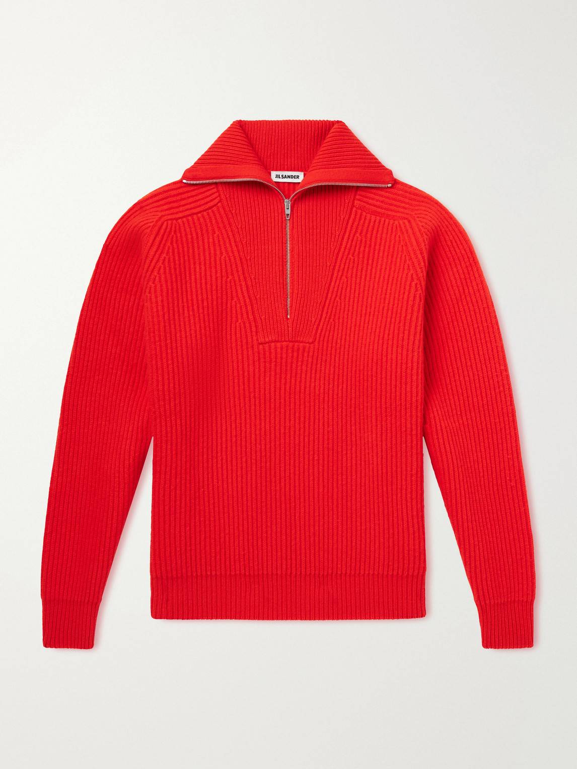 Jil Sander Ribbed Wool Zip-Up Sweater - Red