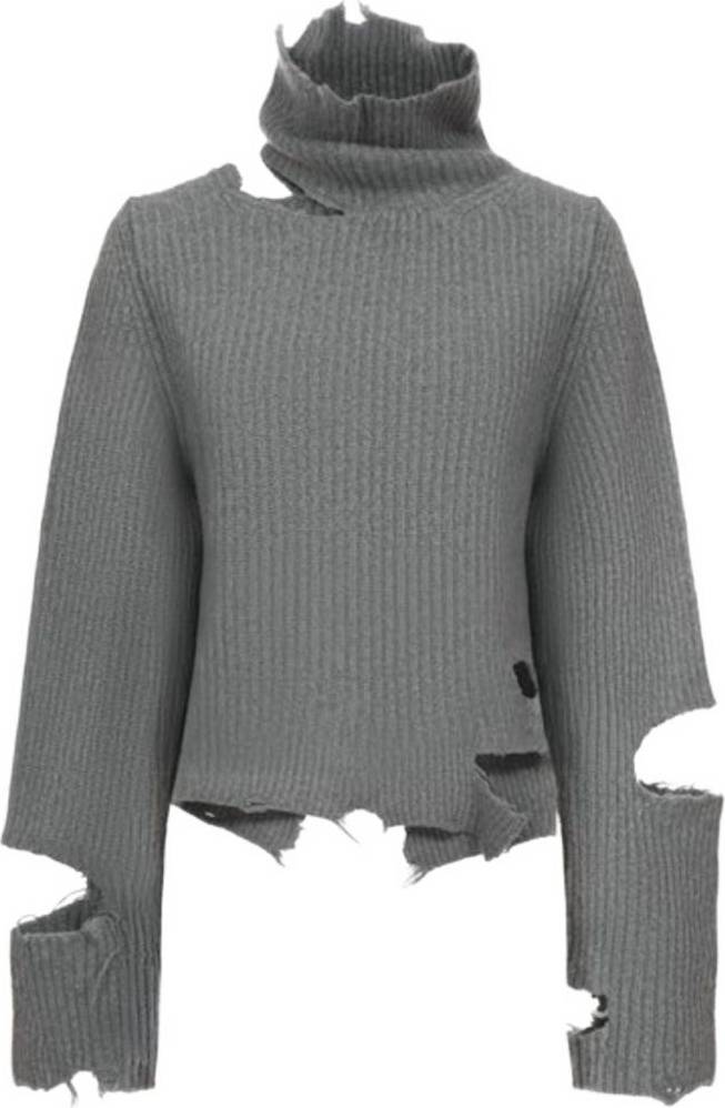 Haikure Distressed Ribbed Knit Sweater Tyg - Grå