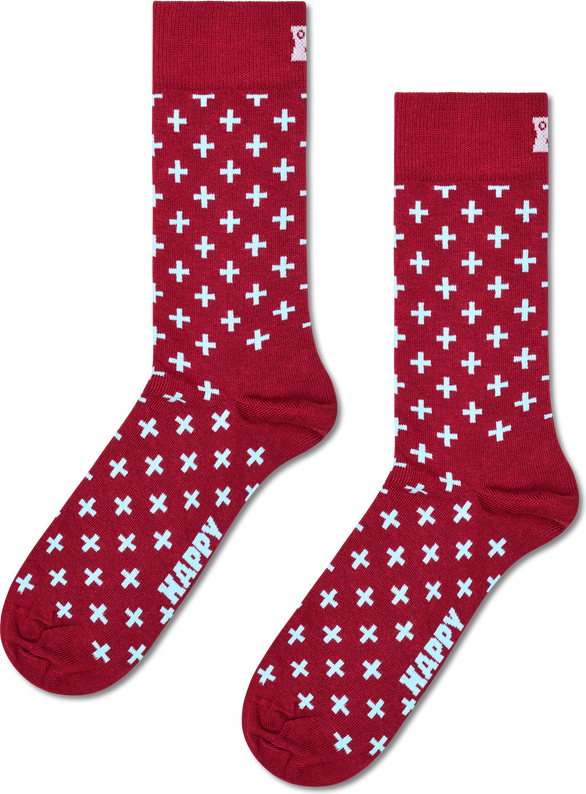 Happy Socks Strumpa Plus Deep Red Plus Sign Pattern - Dark Red Light Blue