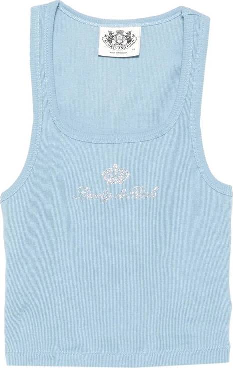 Sporty & Rich Rhinestone Logo Ribbed Crop Top Toppar Dam