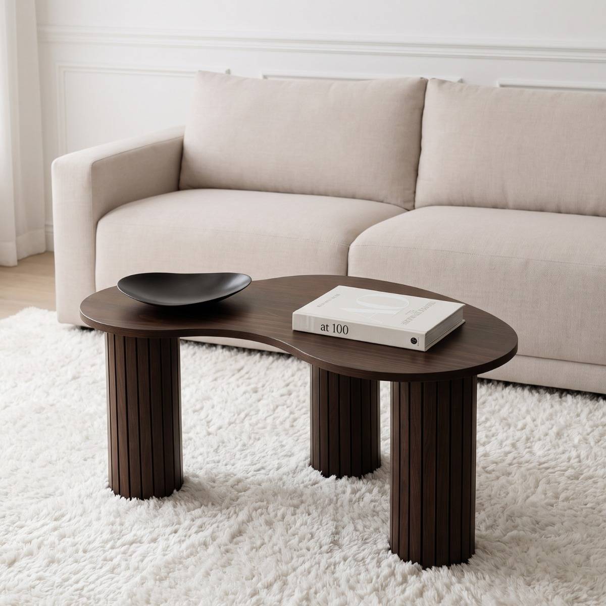 OHS Madison Ribbed Irregular Coffee Table - Dark Wood Table