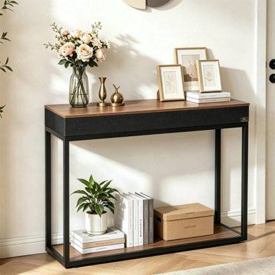 B&Q 2-Tier Console Table Wireless Bluetooth Table Versatile Sofa Side Storage Table - One Size Table