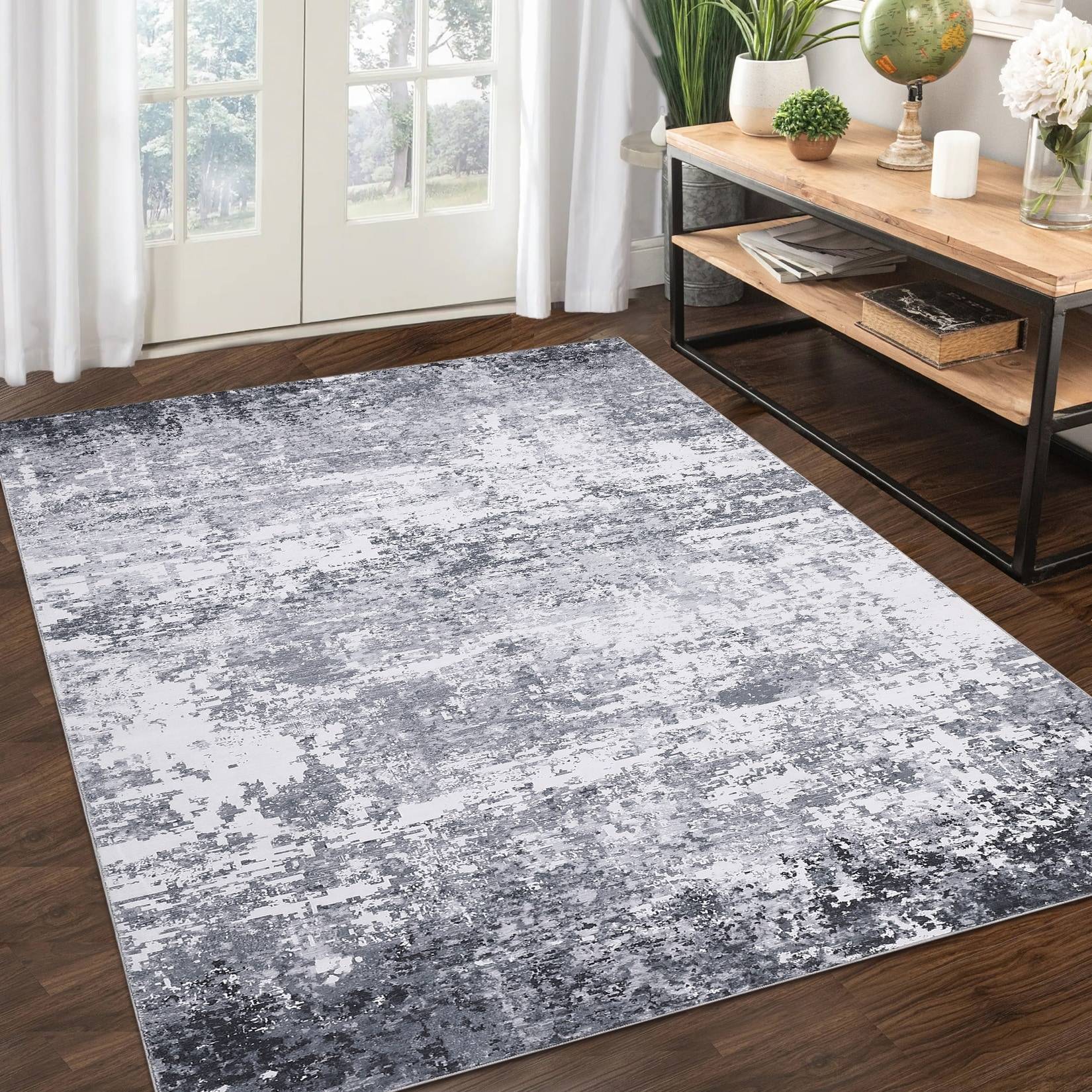 Garvee Modern Abstract Distressed Area Rug Gray