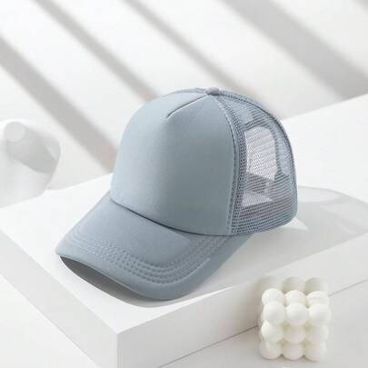 Shein 1pc Solid Color Mesh Baseball Cap With Adjustable Buckle, Random Daily Matching, Wide Fit