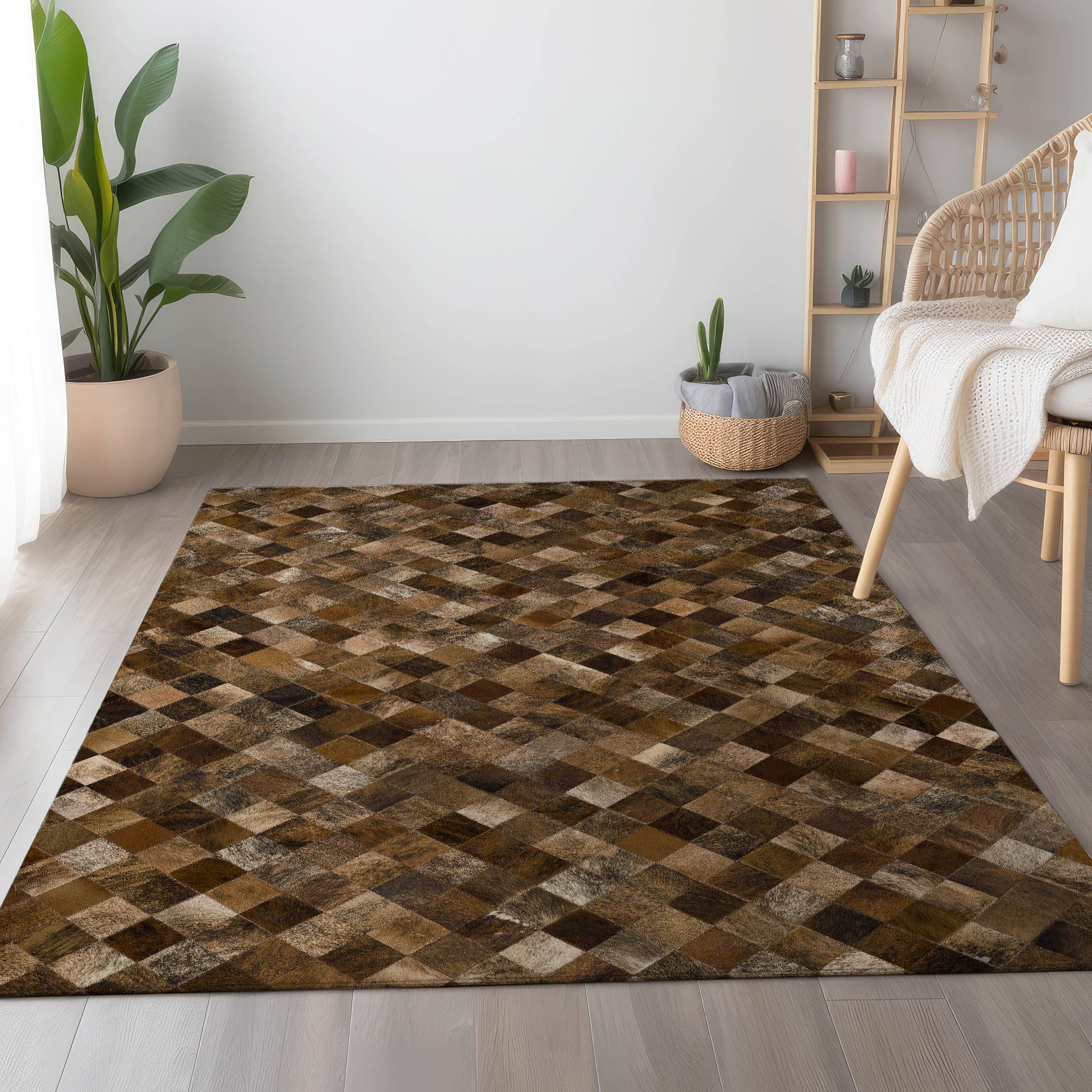 Addison Rugs Premium Washable Super Soft Faux Cowhide Mayfield Rug Brown