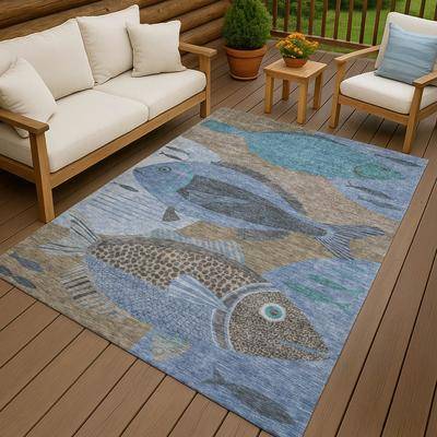 Addison Rugs Machine Washable Indoor/ Outdoor Modern Fish Chantille Rug