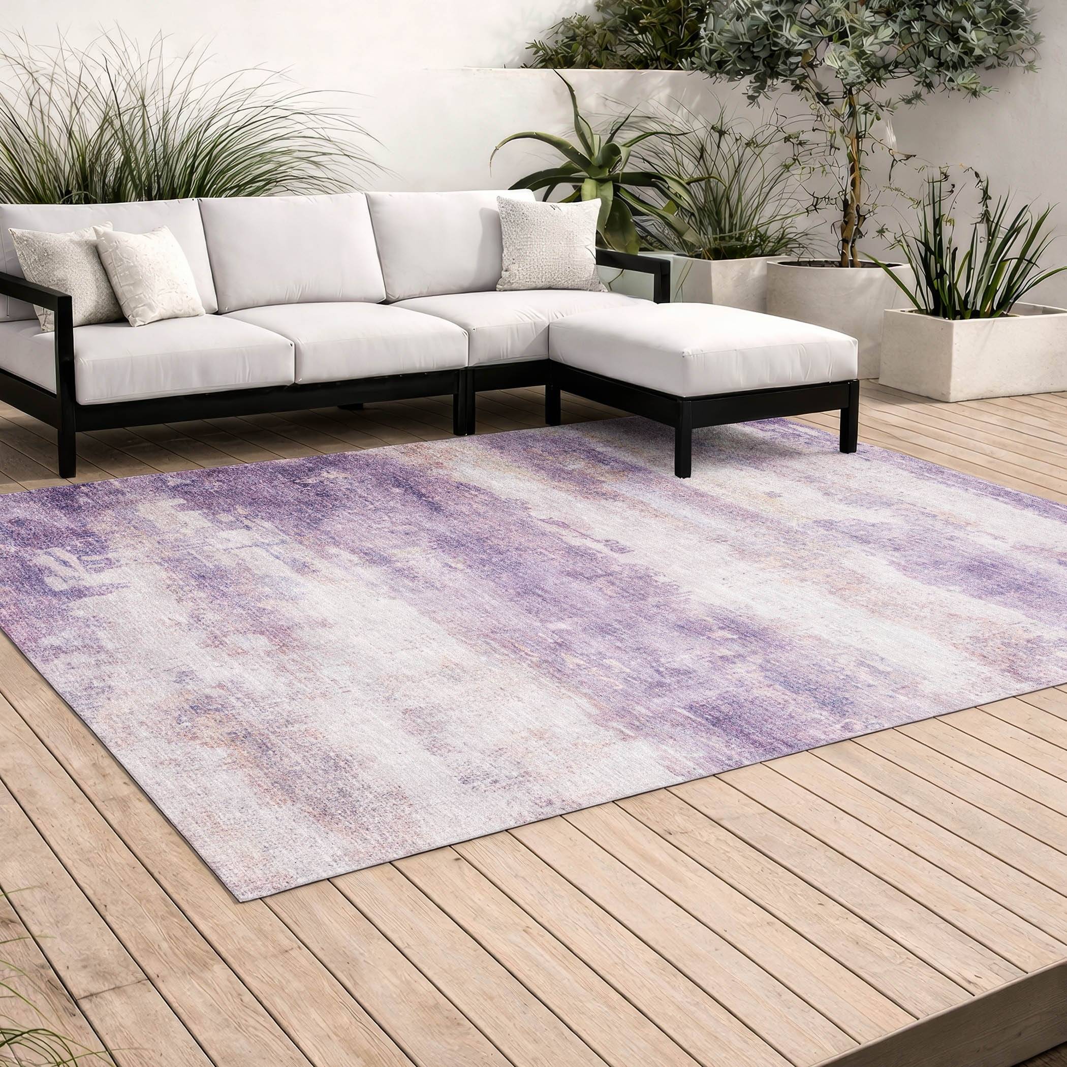 Addison Rugs Machine Washable Indoor/ Outdoor Abstract Gorham Chantille Rug Purple