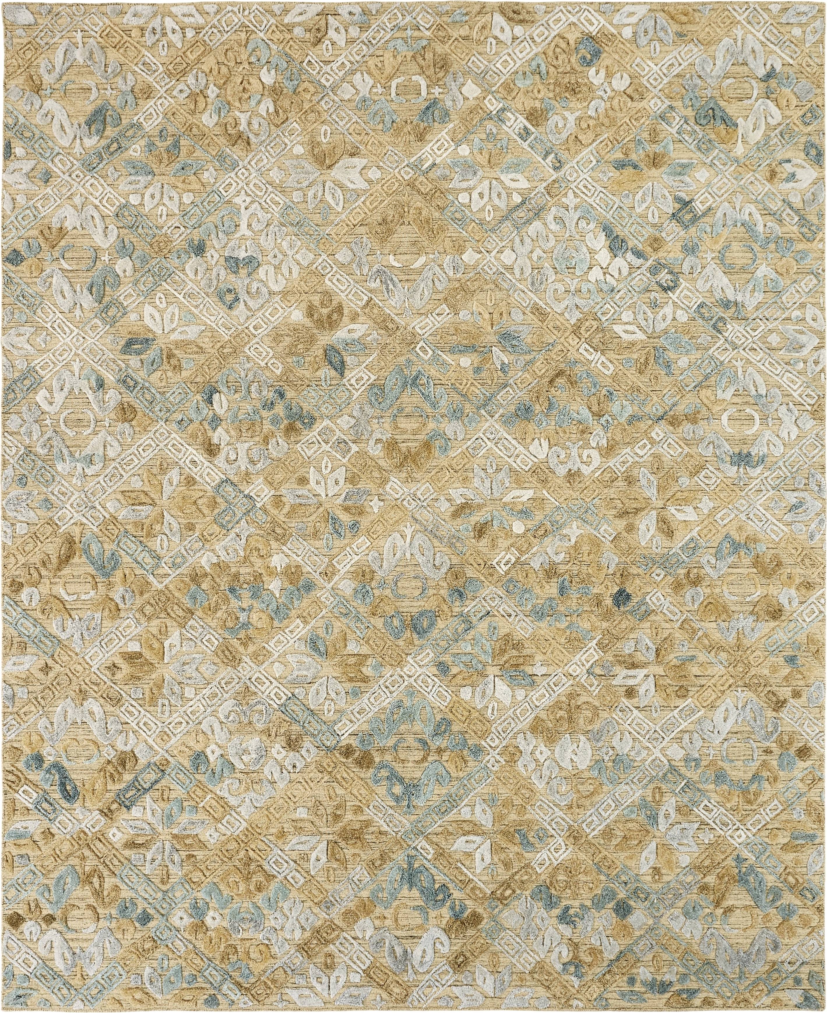 Kalaty Modern Multi-Colored Hand-Loomed Wool & Viscose Area Rug Multicolor