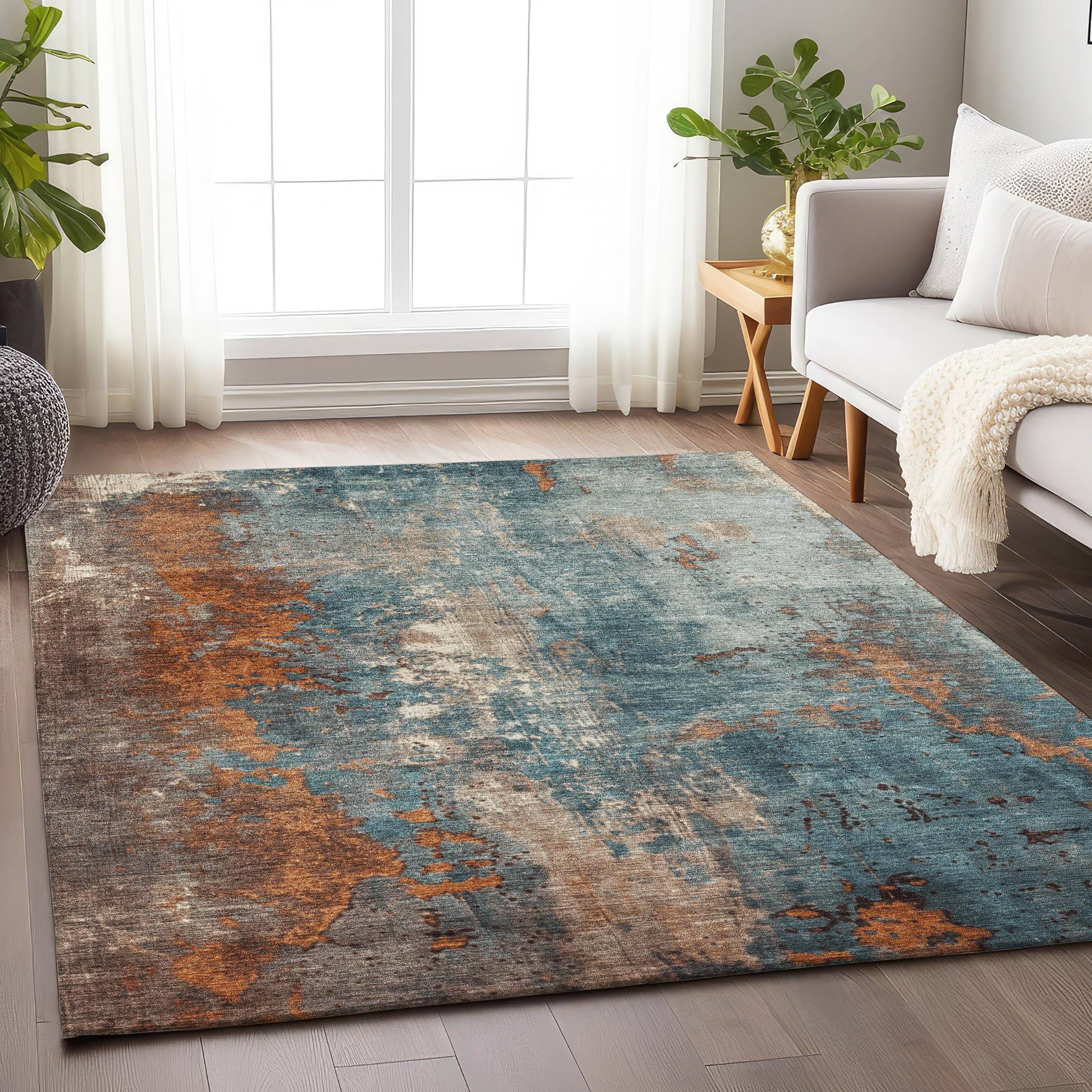 Addison Rugs Machine Washable Indoor/ Outdoor Modern Abstract Chantille Rug Blue