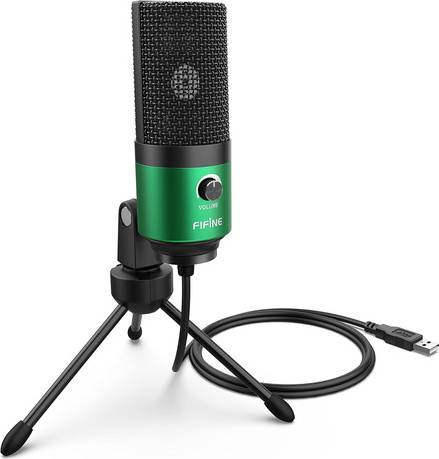 Streaming microphone Viewsonic FIFINE K669 Green USB Condenser Microphone for Recording, Video Conference Computer PC Mic with Gain Control, USB Cable for Streaming,...