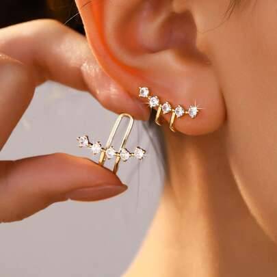 Ear cuff jewelry Shein Rhinestone Curved Ear Cuff - Gold/Silver