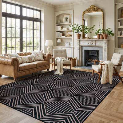 World Rug Gallery Chevron Diamond Machine Black