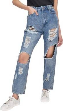 Smart Living High-Waisted Multi-Rip Mom Jeans - Mid Blue