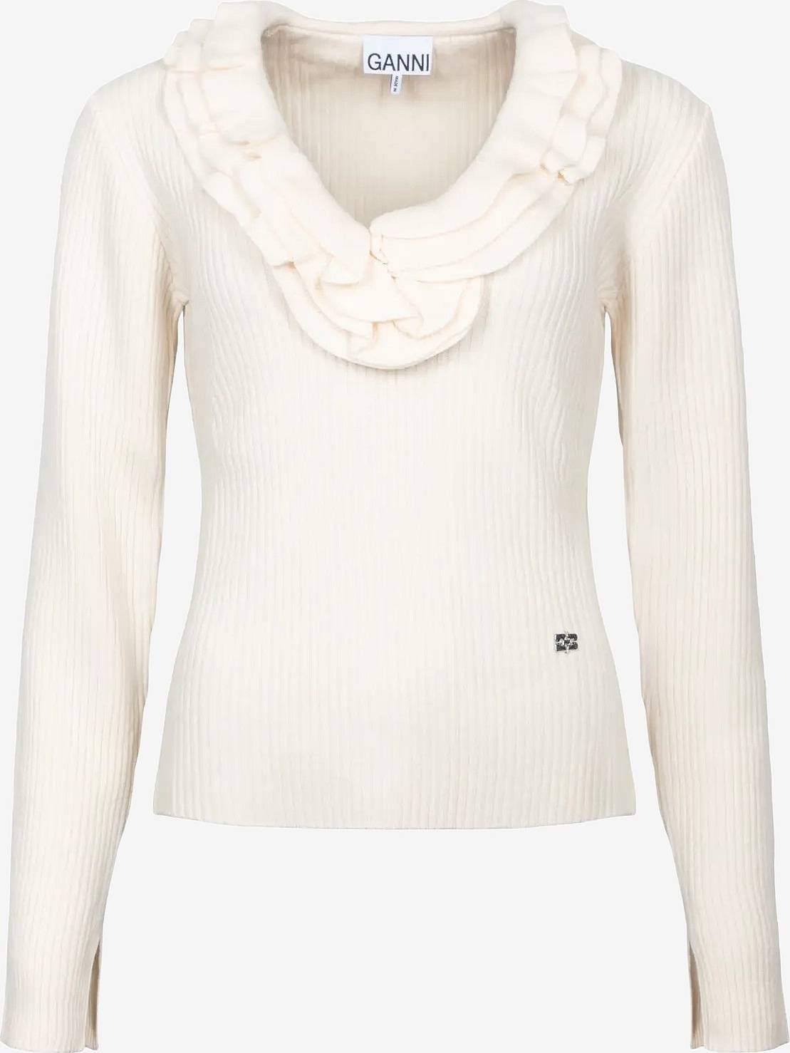 Ganni Ribbed Merino Top - White