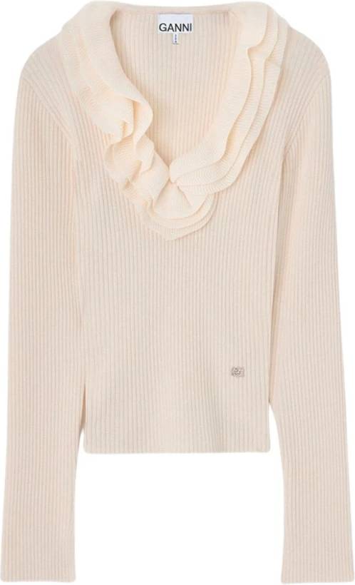Ganni Ribbed Merino Top - White