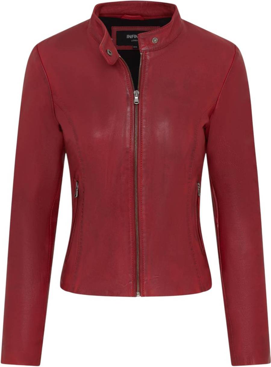 Infinity Leather Stand Collar Racer Biker Jacket 181 - Red