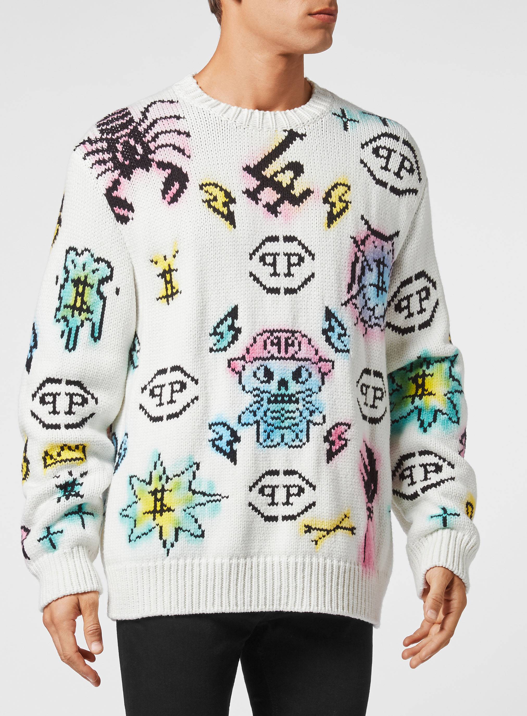 Philipp Plein Rundhals Monogram Pullover - Vit